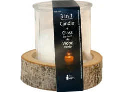 Sunny Garden Windlicht aus Glas mit Holzsockel Ø 18 cm x 16 cm* Windlichter