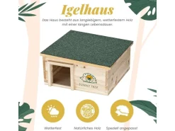 Sunny Tree Igelhaus Wasserdichtes Holz-Igelhaus mit Boden Igel-Futterhaus für Draußen Igelhaus mit Eingangstunnel* Kleintierbedarf