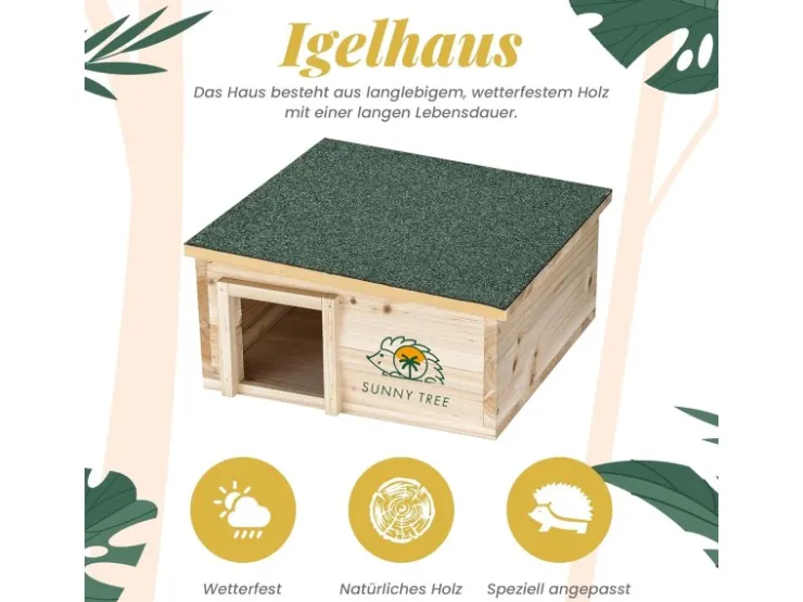 Sunny Tree Igelhaus Wasserdichtes Holz-Igelhaus mit Boden Igel-Futterhaus für Draußen Igelhaus mit Eingangstunnel* Kleintierbedarf