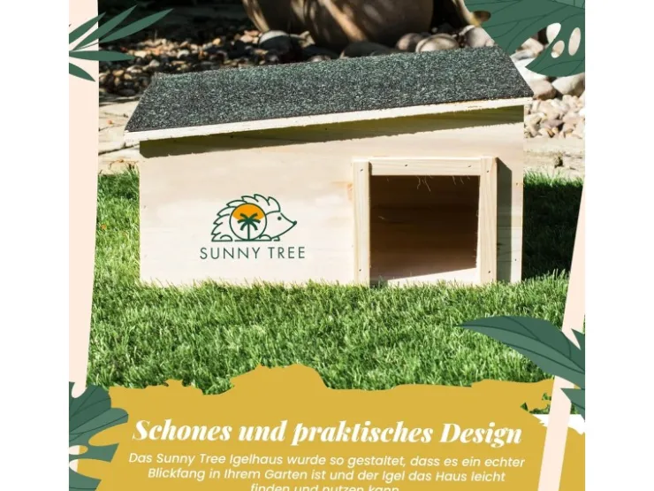 Sunny Tree Igelhaus Wasserdichtes Holz-Igelhaus mit Boden Igel-Futterhaus für Draußen Igelhaus mit Eingangstunnel* Kleintierbedarf