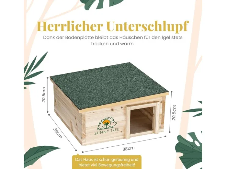 Sunny Tree Igelhaus Wasserdichtes Holz-Igelhaus mit Boden Igel-Futterhaus für Draußen Igelhaus mit Eingangstunnel* Kleintierbedarf