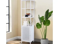 SVITA Badregal L Mit Tür Hoher Badezimmerschrank Regal Freistehend Natur Weiß