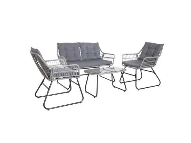 SVITA Capri Balkonmöbel-Set Polyrattan Sitzgruppe Outdoor 4-tlg. Gartenlounge Hell* Kissen|Stühle