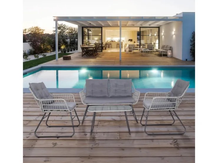 SVITA Capri Balkonmöbel-Set Polyrattan Sitzgruppe Outdoor 4-tlg. Gartenlounge Hell* Kissen|Stühle