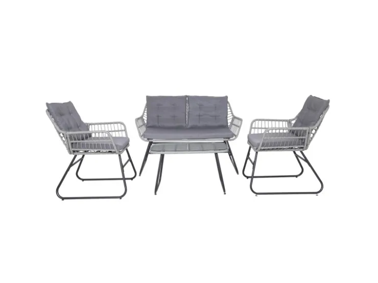 SVITA Capri Balkonmöbel-Set Polyrattan Sitzgruppe Outdoor 4-tlg. Gartenlounge Hell* Kissen|Stühle