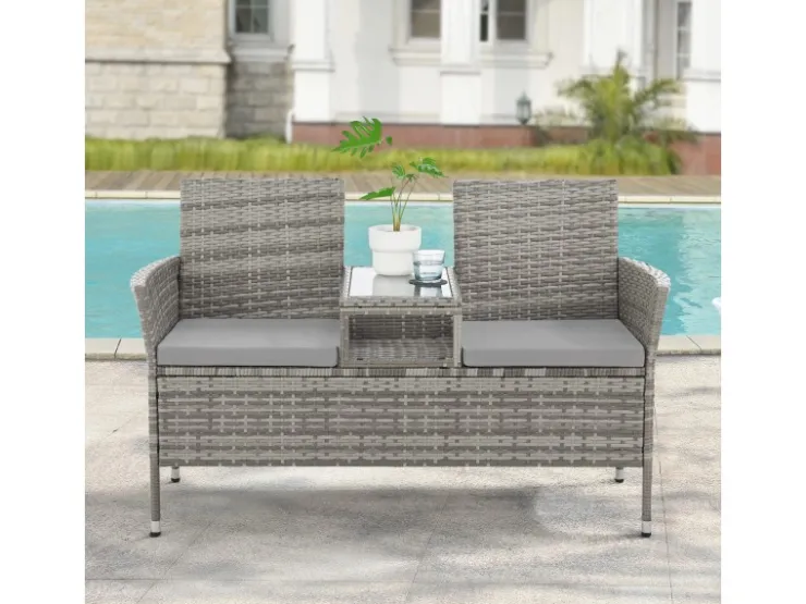 SVITA Chicago Rattan-Bank Garten-Bank Lounge Sitzecke* Sitzbänke