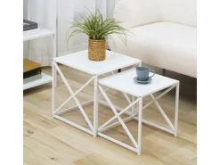 SVITA Gemo Beistelltisch 2er Set Kaffeetisch Wohnzimmertisch Metalltisch Weiß