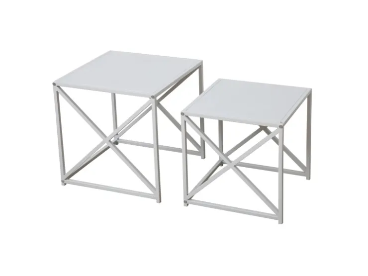 SVITA Gemo Beistelltisch 2er Set Kaffeetisch Wohnzimmertisch Metalltisch Weiß