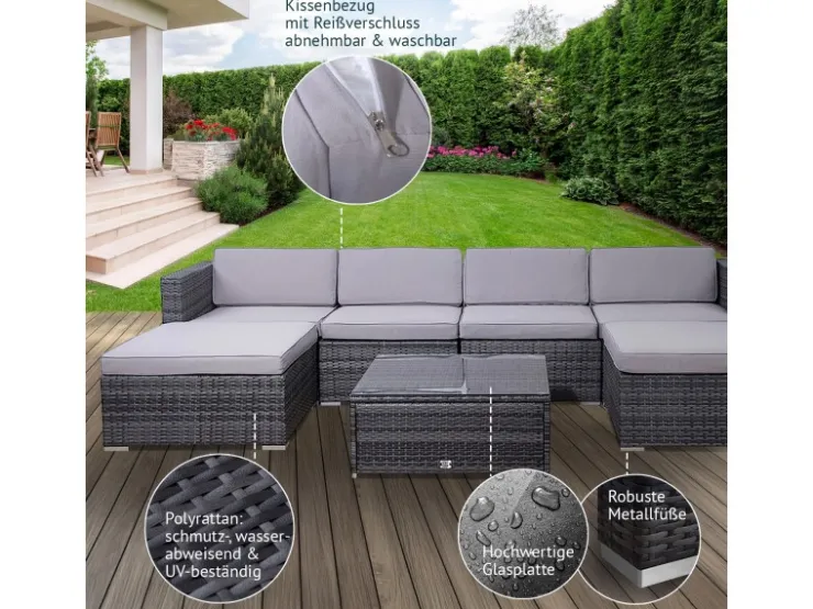 SVITA Lugano Polyrattan Lounge Gartenmöbel Set Gartenlounge Gartensofa