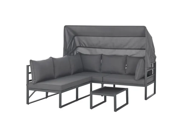 SVITA Maui Gartenmöbel-Lounge-Set Mit Dach Outdoor-Sofa Strandkorb-Sonneninsel Stahl