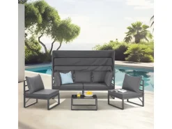 SVITA Maui Gartenmöbel-Lounge-Set Mit Dach Outdoor-Sofa Strandkorb-Sonneninsel Stahl