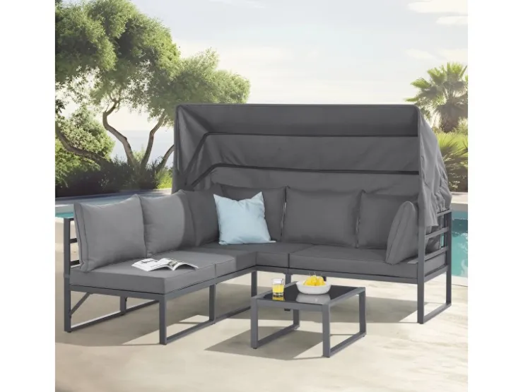 SVITA Maui Gartenmöbel-Lounge-Set Mit Dach Outdoor-Sofa Strandkorb-Sonneninsel Stahl