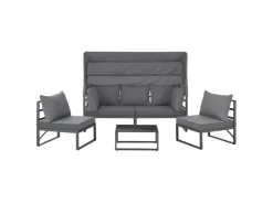 SVITA Maui Gartenmöbel-Lounge-Set Mit Dach Outdoor-Sofa Strandkorb-Sonneninsel Stahl