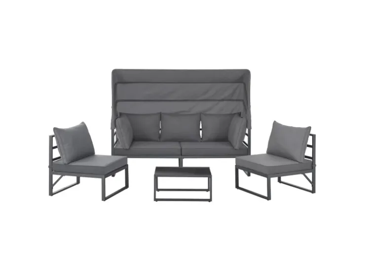 SVITA Maui Gartenmöbel-Lounge-Set Mit Dach Outdoor-Sofa Strandkorb-Sonneninsel Stahl