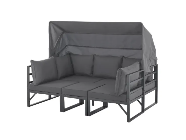 SVITA Maui Gartenmöbel-Lounge-Set Mit Dach Outdoor-Sofa Strandkorb-Sonneninsel Stahl