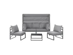 SVITA Maui Gartenmöbel-Lounge-Set Mit Dach Outdoor-Sofa Strandkorb-Sonneninsel Stahl
