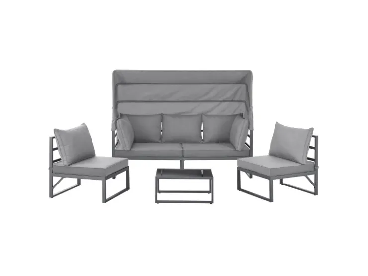 SVITA Maui Gartenmöbel-Lounge-Set Mit Dach Outdoor-Sofa Strandkorb-Sonneninsel Stahl