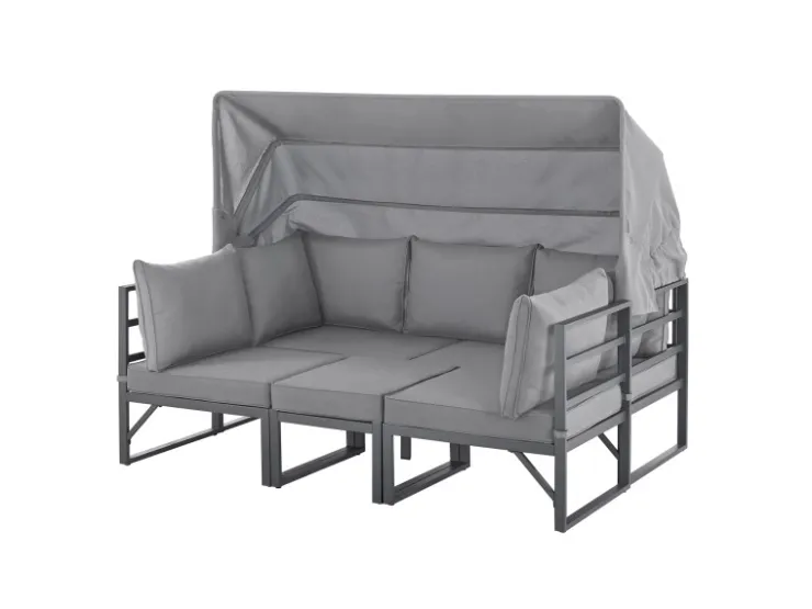 SVITA Maui Gartenmöbel-Lounge-Set Mit Dach Outdoor-Sofa Strandkorb-Sonneninsel Stahl