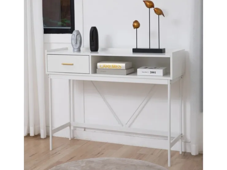 SVITA Valeo Konsolentisch Schmal Mit Ablage Standregal Flurtisch Mit Schublade Weiß