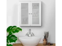 Teamson Home Badezimmer Connor Wandschrank mit 2 Glastüren Weiß* Regal Weiß