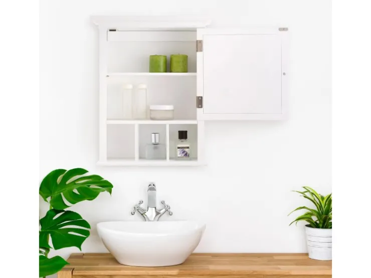 Teamson Home Badezimmer Neal Holz Medizinschrank mit Spiegel Tür Weiß