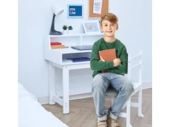 Teamson Kids Kinder Holzschreiber Stühle Set mit Aufbewahrung auf dem Tisch Weiß* Aufbewahrung