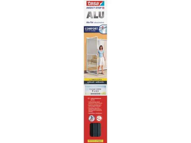 Tesa Fliegengitter Alu Comfort Türen Anthrazit 100 cm x 220 cm* Insektenschutz