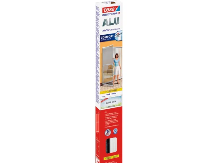 Tesa Fliegengitter Alu Rahmen Comfort Tür Weiß 220 cm x 100 cm* Insektenschutz