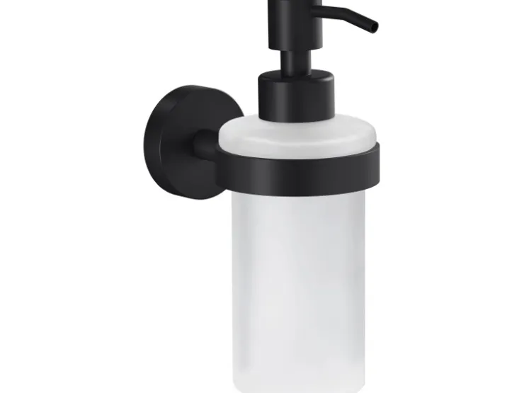 Tesa Moon Black Seifenspender Schwarz Matt Satiniertes Glas inkl. Klebelösung* Tapezierzubehör