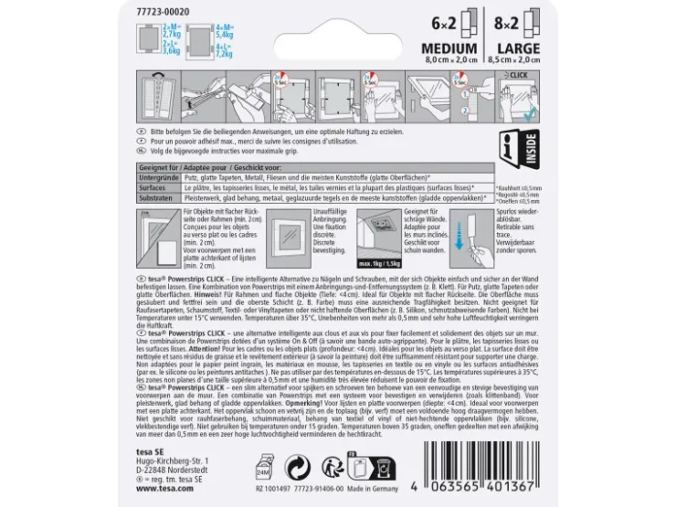 Tesa Powerstrips Click Combo Medium/Large 6 x 2 M und 8 x 2 L