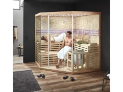 Home Deluxe Traditionelle Sauna SKYLINE BIG Tannenholz Natur XL mit Kunststeinwand* Sitzbänke