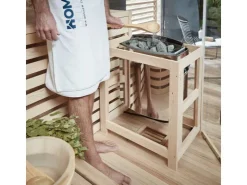 Home Deluxe Traditionelle Sauna SKYLINE BIG Tannenholz Natur XL mit Kunststeinwand* Sitzbänke