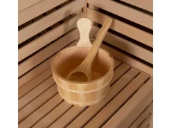 Home Deluxe Traditionelle Sauna SKYLINE BIG Tannenholz Natur XL mit Kunststeinwand* Sitzbänke