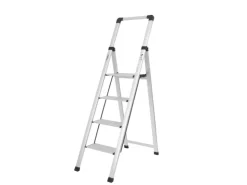 TRUTZHOLM Alu Trittleiter 4 Stufig Klappbar mit Handlauf 150kg Silber* Klapptritte