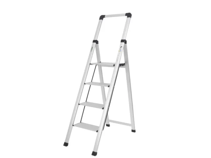 TRUTZHOLM Alu Trittleiter 4 Stufig Klappbar mit Handlauf 150kg Silber* Klapptritte