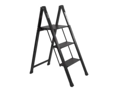 TRUTZHOLM Alu Trittleiter 3 Stufig Klappbar 150kg Anti Rutsch Trittflächen TÜV GS Schwarz