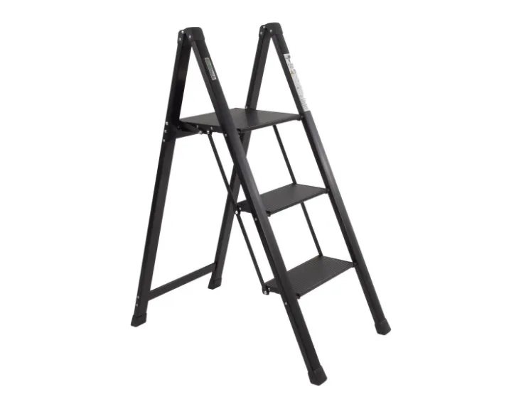 TRUTZHOLM Alu Trittleiter 3 Stufig Klappbar 150kg Anti Rutsch Trittflächen TÜV GS Schwarz