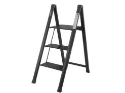 TRUTZHOLM Alu Trittleiter 3 Stufig Klappbar 150kg Anti Rutsch Trittflächen TÜV GS Schwarz