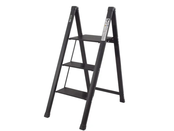 TRUTZHOLM Alu Trittleiter 3 Stufig Klappbar 150kg Anti Rutsch Trittflächen TÜV GS Schwarz