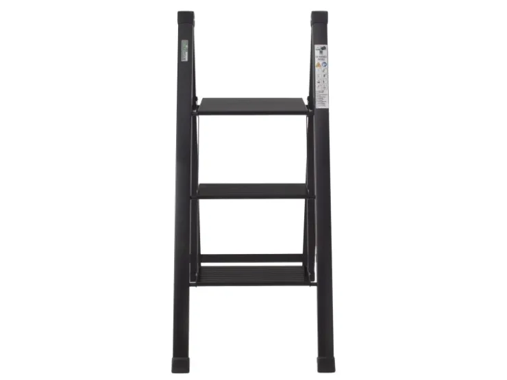 TRUTZHOLM Alu Trittleiter 3 Stufig Klappbar 150kg Anti Rutsch Trittflächen TÜV GS Schwarz