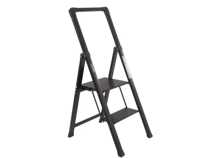 TRUTZHOLM Alu Trittleiter 2 Stufig Klappbar Handlauf 150kg Anti Rutsch Trittflächen TÜV GS Schwarz* Klapptritte