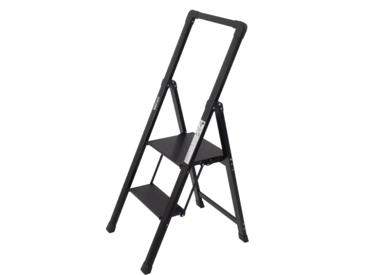 TRUTZHOLM Alu Trittleiter 2 Stufig Klappbar Handlauf 150kg Anti Rutsch Trittflächen TÜV GS Schwarz* Klapptritte