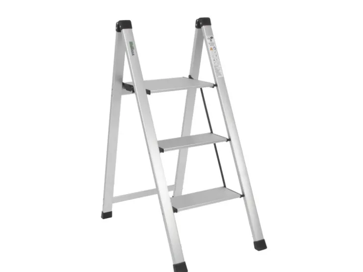 TRUTZHOLM Alu Trittleiter 3 Stufig Klappbar 150kg Anti Rutsch Trittflächen TÜV GS Silber
