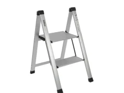 TRUTZHOLM Trittleiter 2 Stufig Klappbar bis 150 kg Alu Anti Rutsch Trittflächen TÜV GS Silber* Klapptritte