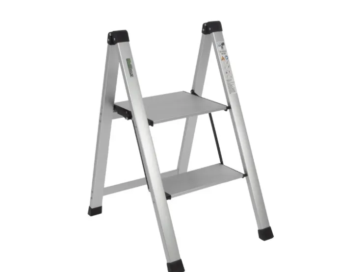 TRUTZHOLM Trittleiter 2 Stufig Klappbar bis 150 kg Alu Anti Rutsch Trittflächen TÜV GS Silber* Klapptritte
