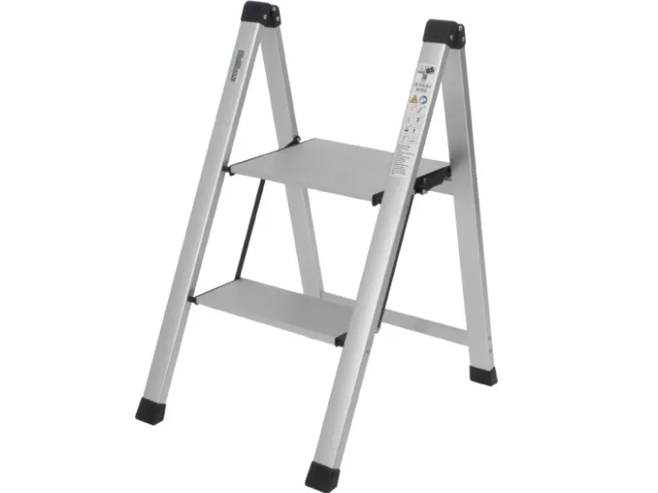 TRUTZHOLM Trittleiter 2 Stufig Klappbar bis 150 kg Alu Anti Rutsch Trittflächen TÜV GS Silber* Klapptritte