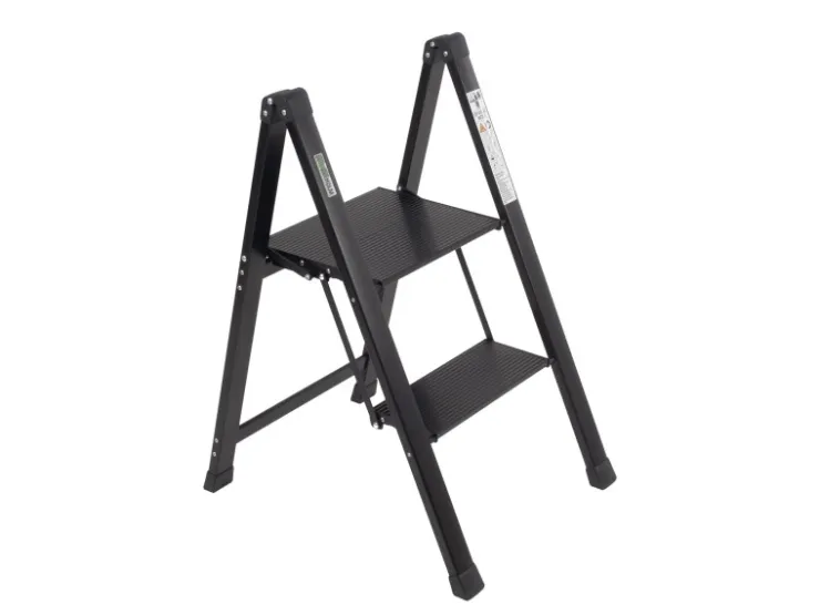 TRUTZHOLM Trittleiter 2 Stufig Klappbar bis 150 kg Alu Anti Rutsch Trittflächen TÜV GS Schwarz