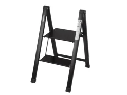 TRUTZHOLM Trittleiter 2 Stufig Klappbar bis 150 kg Alu Anti Rutsch Trittflächen TÜV GS Schwarz