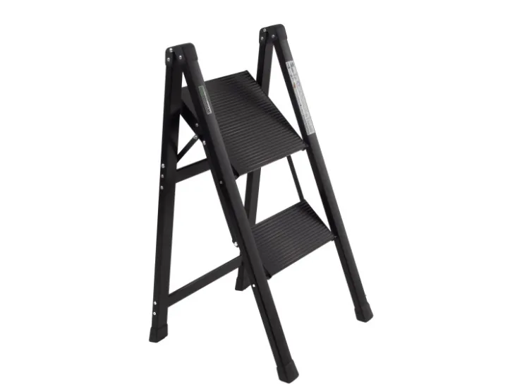 TRUTZHOLM Trittleiter 2 Stufig Klappbar bis 150 kg Alu Anti Rutsch Trittflächen TÜV GS Schwarz