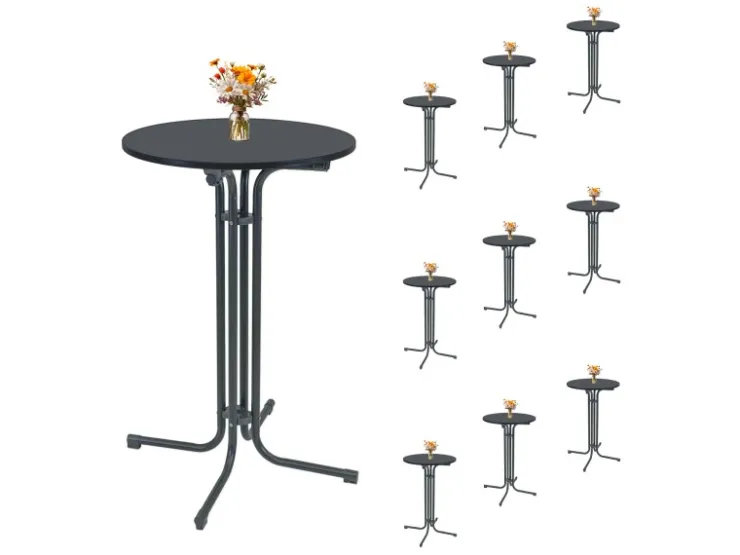 TRUTZHOLM 10x Stehtisch Klappbar Durchmesser 70 cm Höhe 110 cm Stahl Anthrazit